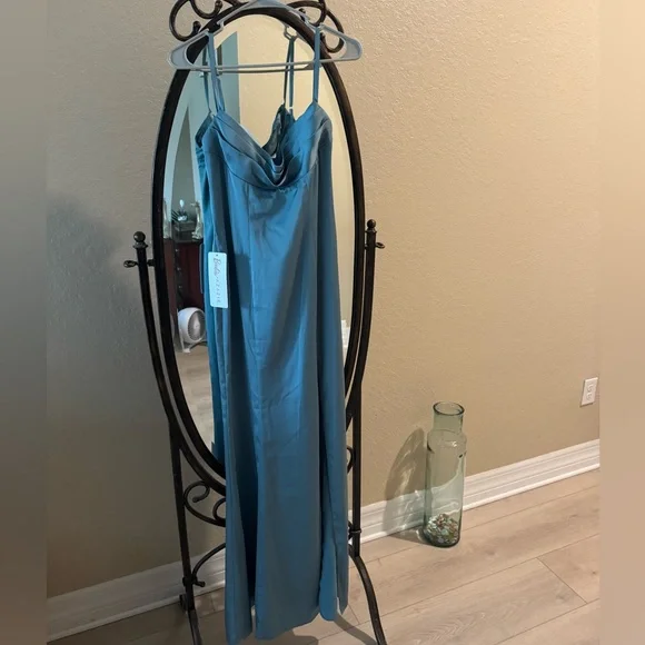 Barbie x Azazie Satin Moody Blue Bridesmaid dress A4 - Picture 3 of 3